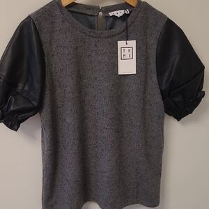 THML Charcoal and Black Puff Sleeve Blouse Size M